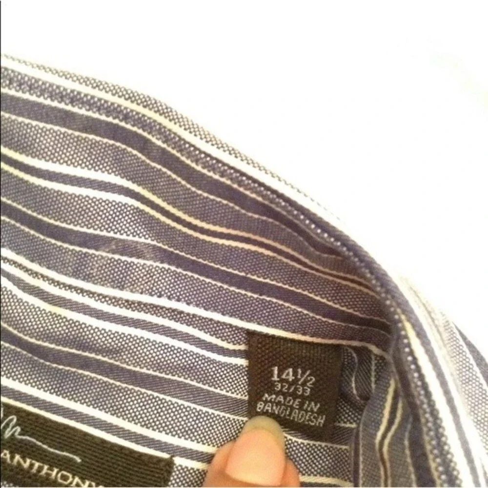 Mens Button Up Size 14 1/2 Blue Stripe Slim Fit Long‎ Sleeve Marc Anthony (BL)